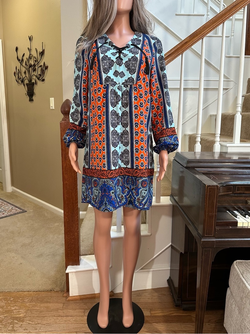 Gibson Latimer Blue Orange Paisley Print Tunic Dress